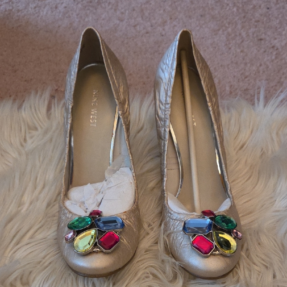 Nine West Gold Heels with Jewel Embellishments